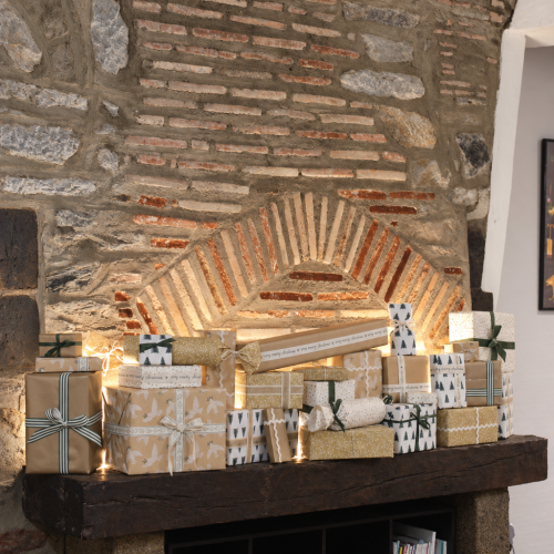 Scandinavian Christmas display on a rustic mantel-1
