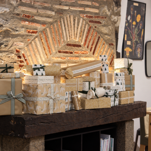 Scandinavian Christmas gifts on a rustic mantel-2