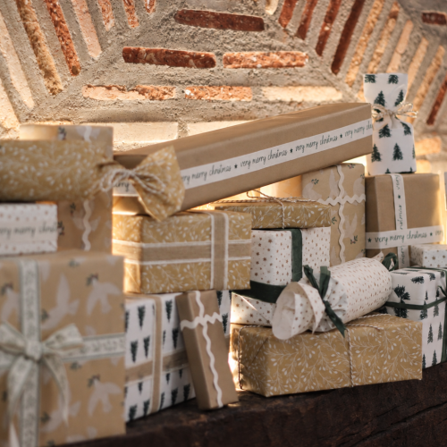 Scandinavian Christmas gifts on a rustic mantel-3